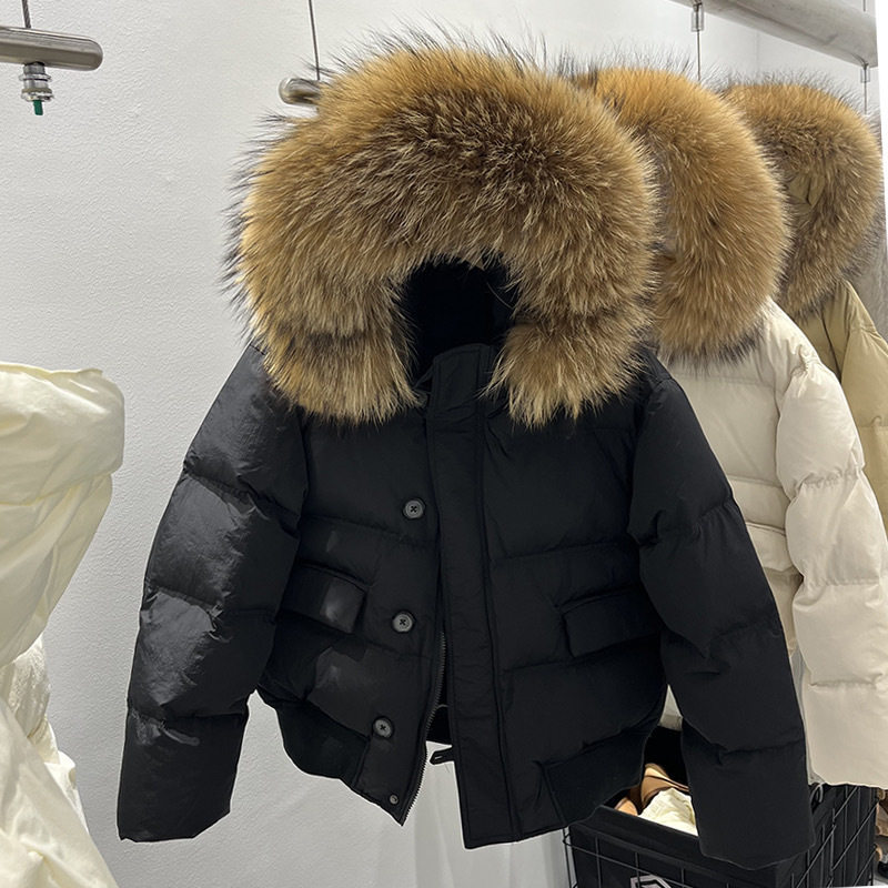 韩版冬季大毛领羽绒棉服青少年女童加厚保暖棉衣短款休闲棉袄