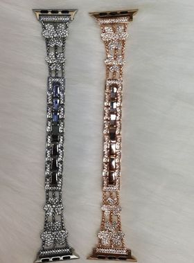 适用Applewatch6苹果表带镶钻iwatch5/4/3/2代SE蝴蝶seriesS6手链