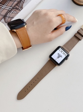 新款自制男女同款柔软皮质苹果手表带适用iwatch87SE654321替换带