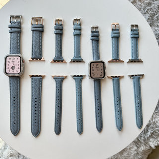 适用苹果applewatch2345代蓝色皮带真皮手表带iwatch876SE潮男女