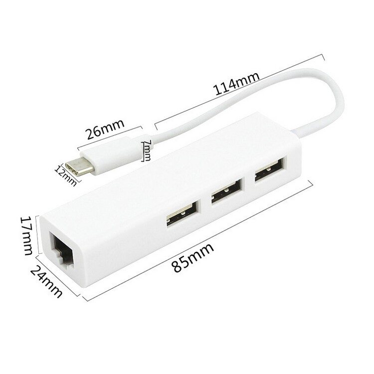 TYPE-C 100M 네트워크 카드 TYPE-C - RJ45 이더넷 카드[2.0USB 3포트 허브 허브 포함]