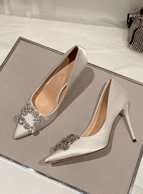 小码313233白色高跟鞋女2025新款百搭尖头细跟浅口单鞋大码41一43