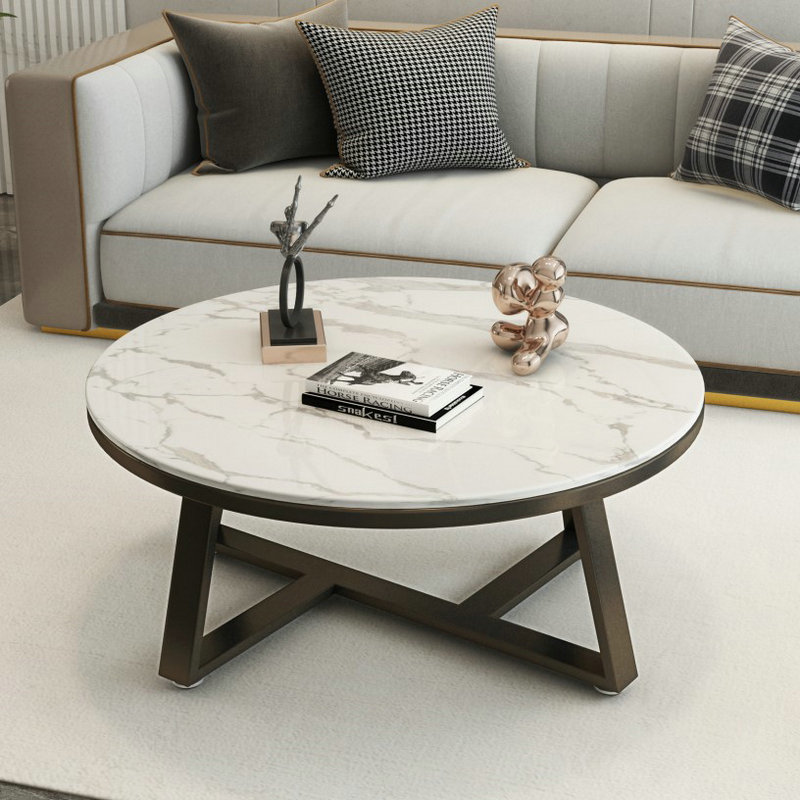 北欧岩板圆形茶几轻奢现代简约创意客厅家用小户型极简茶几小桌子