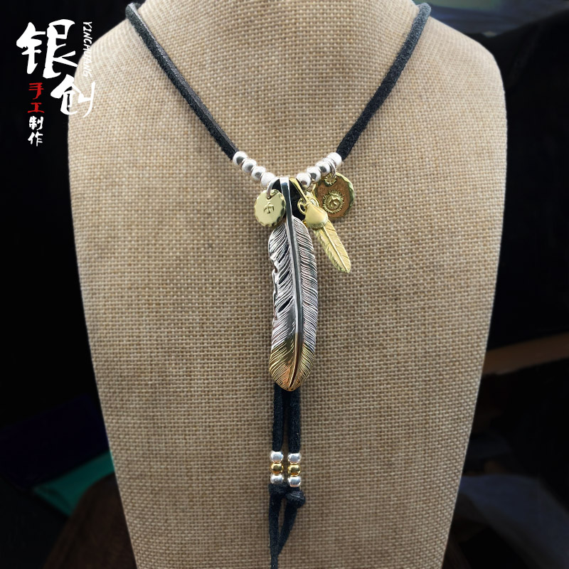 银创高桥吾郎先金羽毛套链手工定制s925纯银男士项链女毛衣链吊坠