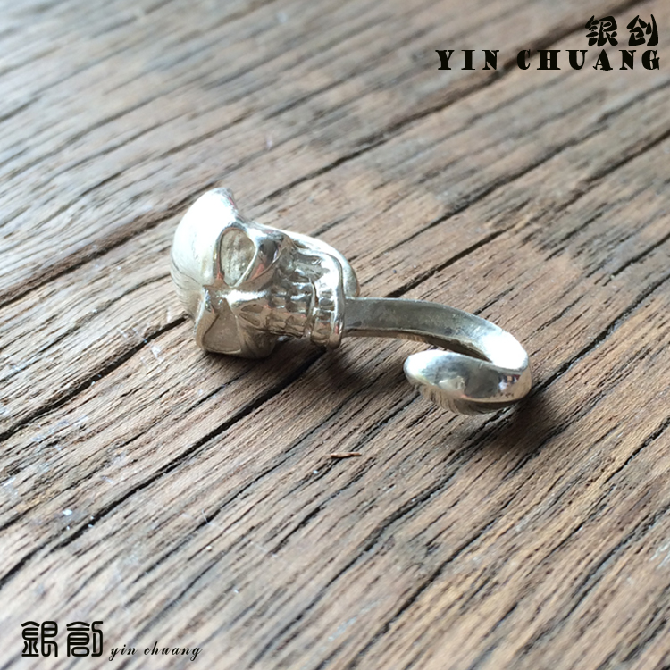 高山隆骷髅头勾925纯银项链