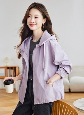 时尚连帽外套女2025秋季新款小个子宽松百搭休闲夹克上衣MZ68865