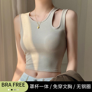 镂空吊带背心女夏2025新款带胸垫露脐可外穿修身显瘦短款打底上衣