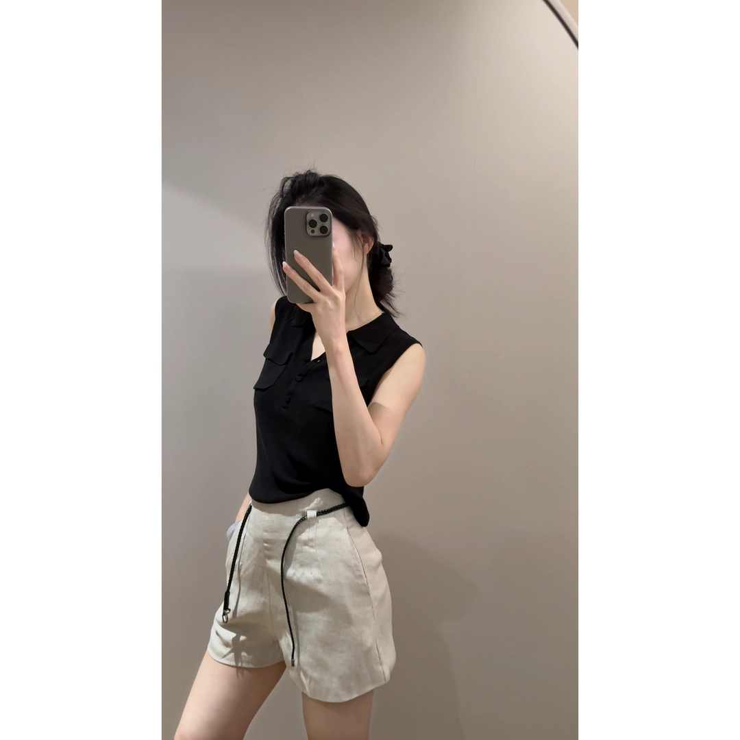 ZJ【褶皱豁免权1】老钱松弛无袖翻领天丝亚麻针织马甲上衣