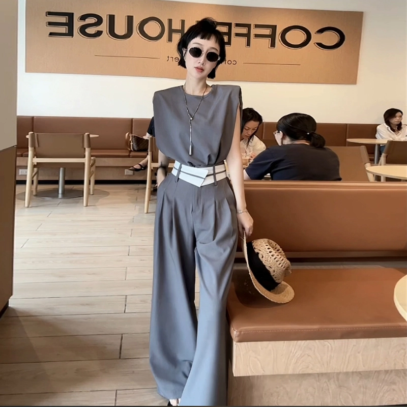 XBB 夏季简约气质遮肉显瘦背心阔腿裤时尚套装