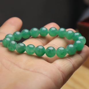 9.7MM非洲翠A货手串冰种飘花玉石手链女款玉石手串配件配饰
