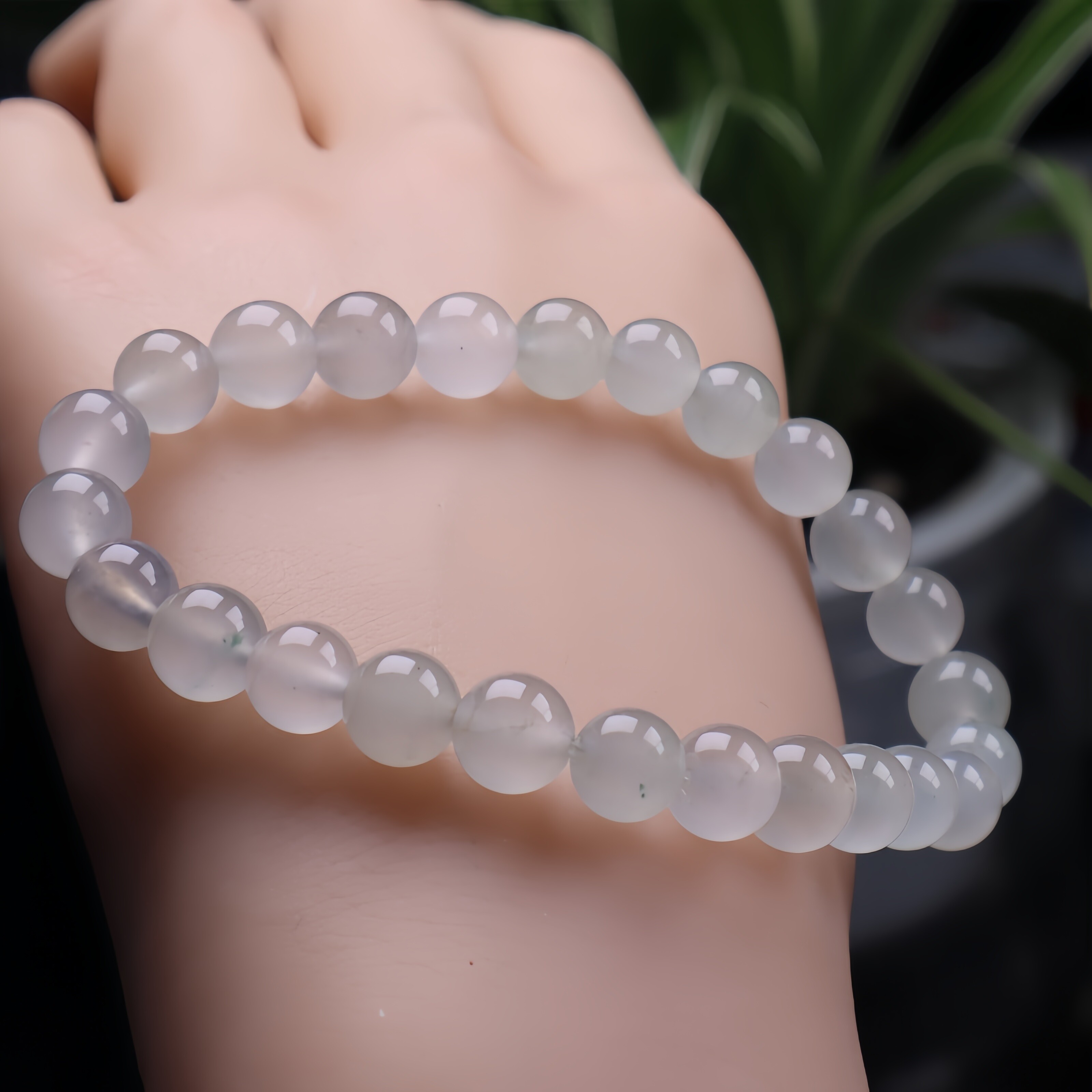 天然a货独龙玉玉石珠串 手链女士冰飘绿花圆珠手串7.8mm圆珠diy