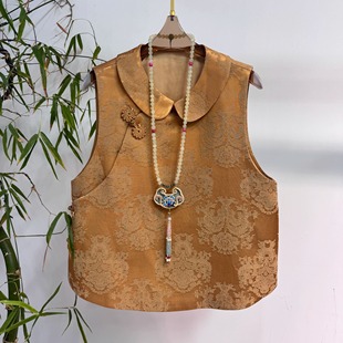 2025秋季复古提花娃娃领马甲女新中式国风高级感轻奢宽松显瘦上衣