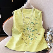 百搭背心小衫 上衣贵气唐装 气质无袖 国风刺绣花朵女马甲新中式
