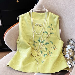 国风刺绣花朵女马甲新中式气质无袖上衣贵气唐装百搭背心小衫