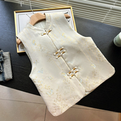 新中式 轻奢显瘦百搭坎肩背心 时尚 国风印花夹棉马甲女2026春季 新款