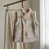 2025秋冬新款 马夹 国风拼接毛毛马甲女气质显瘦百搭无袖 时尚 新中式