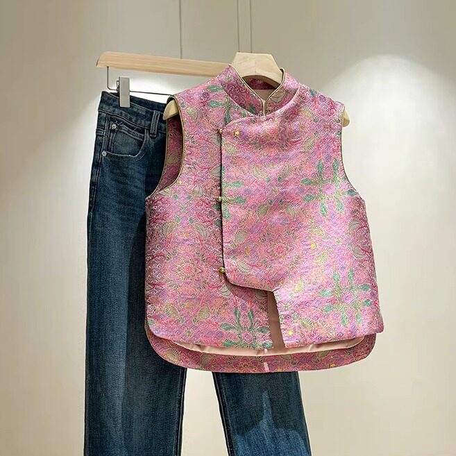 复古时髦新中式马甲女2025秋季新款高贵立领琵笆襟马夹背心叠穿