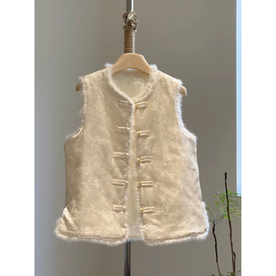 2026秋春季时尚百搭气质新中式国风夹棉马甲毛毛边高级感好看上