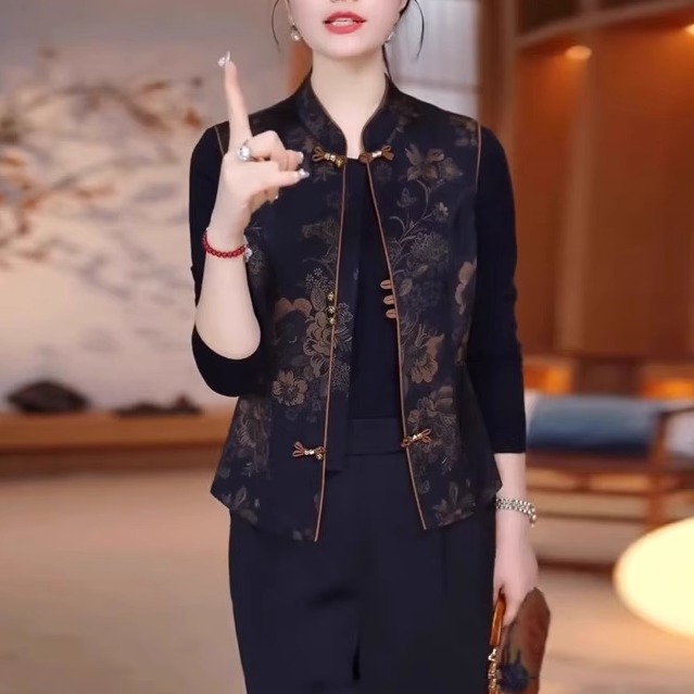 时尚中式国风2025新款外套修身马甲气质妈妈上衣国风马甲女中国风