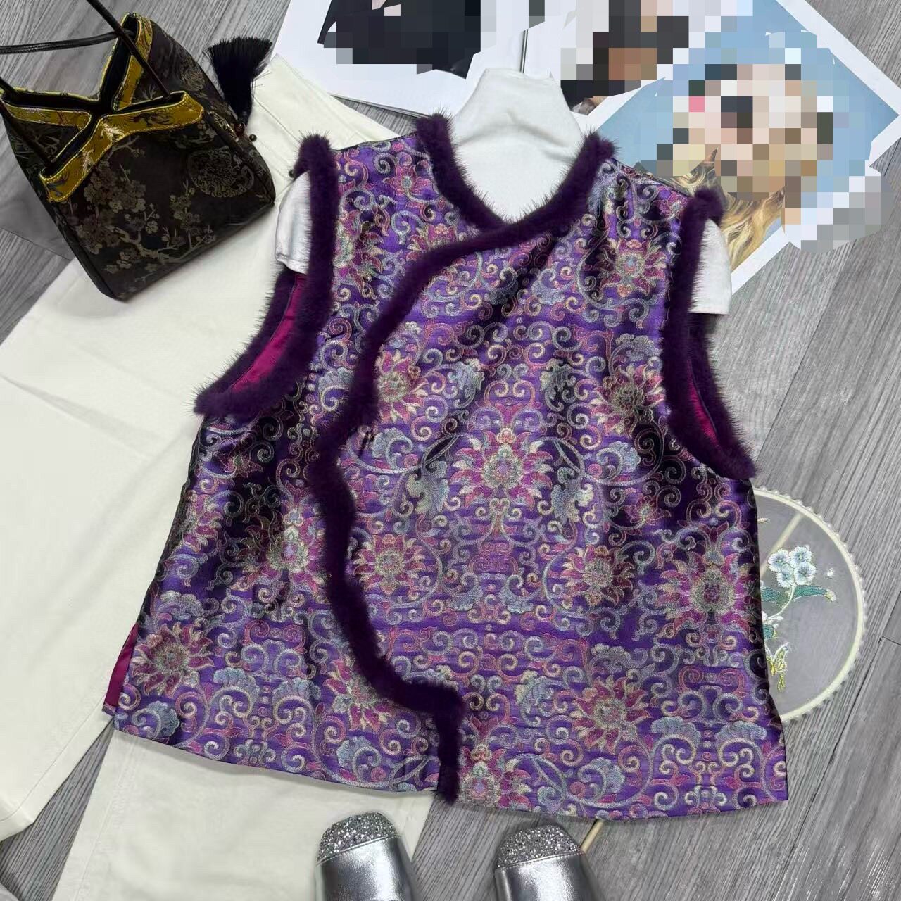 2025秋冬新款拼接提花夹棉马甲新中式国风复古气质显瘦背心上衣