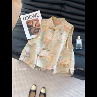 网红国风新中式 爆款 新款 洋致高档马甲女 马甲提花盘扣国风女春季