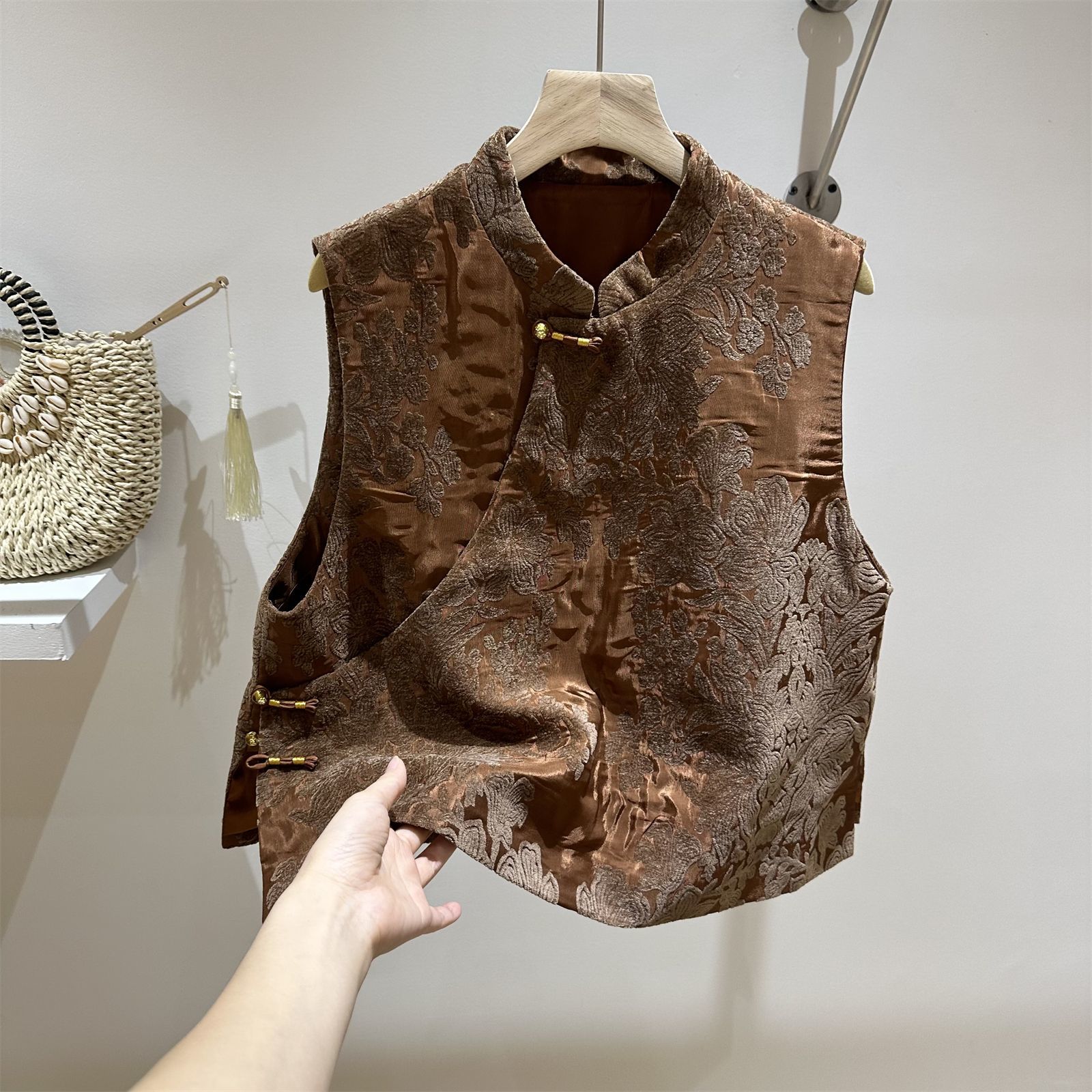 新中式国风提花立领无袖背心马甲