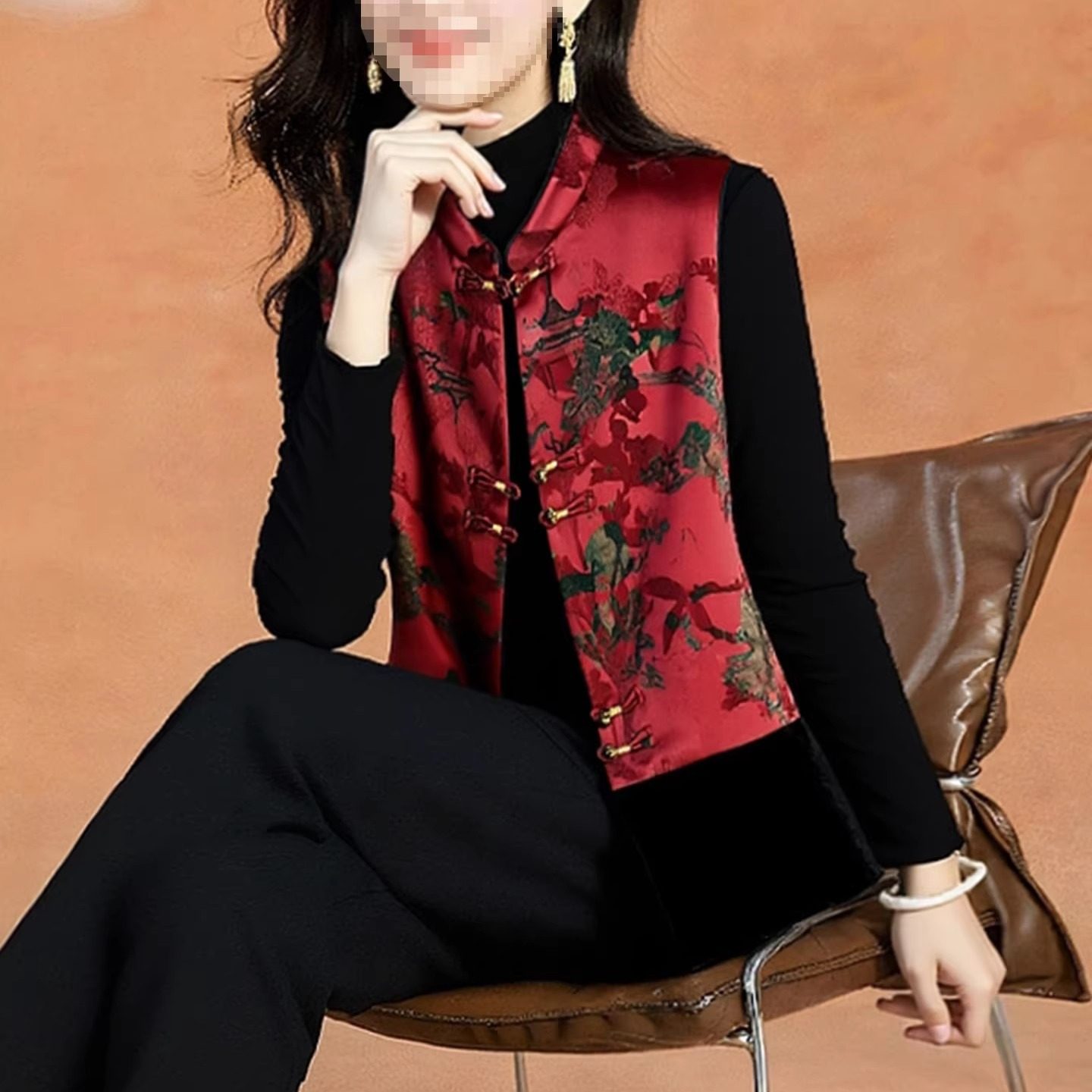 国风丝绒拼接马甲女2025秋季新款年轻妈妈装新中式盘扣坎肩上衣,女装/女士精品,马夹,淘宝优惠券,粉丝福利购,淘宝优惠卷