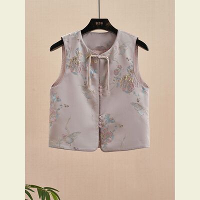 新中式马甲立体提花中年妈妈新款古风2026小个子年轻背心厚款粉色