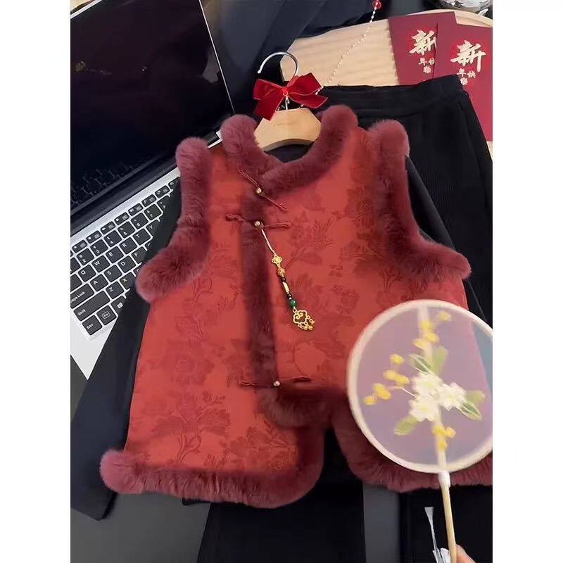 2025秋冬季新款高级感洋气红色喜庆复古新中式国风加厚无袖马甲