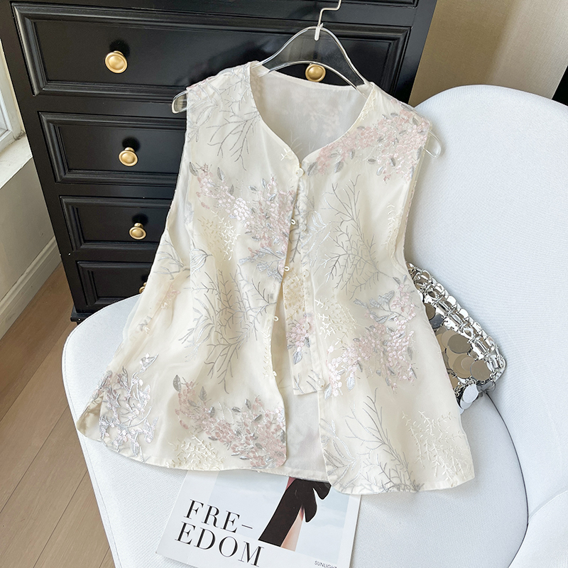 无袖刺绣马夹坎肩上衣外套气质无