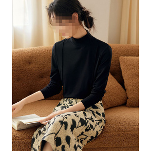 德绒半高领打底衫 胖妹妹160斤加绒加厚宽松显瘦针织T恤 女秋冬大码