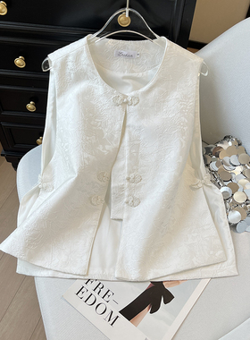 新中式唐装国风马甲女春夏2025新款白色复古圆领无袖坎肩洋气外搭