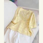 超仙漂亮气质衬衣国风印花上衣文艺茶服 女夏季 新中式 盘扣圆领衬衫