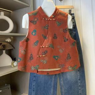 新中式 百搭高级感轻奢国风马夹女外穿春减龄斜襟立领金线盘扣马甲