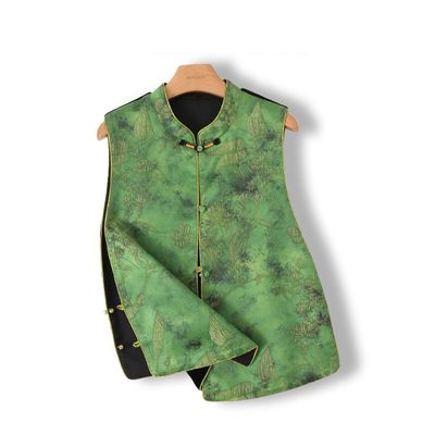 新中式国风马甲背心女秋季新款复古盘扣提花改良唐装坎肩上衣外套