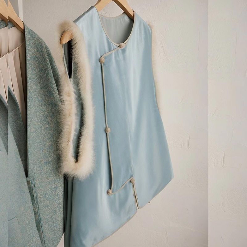 秋冬新款女新中式国风时尚减龄洋气显瘦宽松丝绒毛边马甲背心上衣