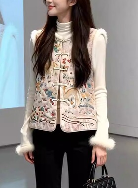 个性时尚高档新中式夹棉马甲2026春季新款复古国风保暖显白上衣女
