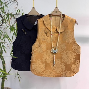 娃娃领马甲女提花高级感2025秋季新中式国风时尚轻奢宽松显瘦上衣