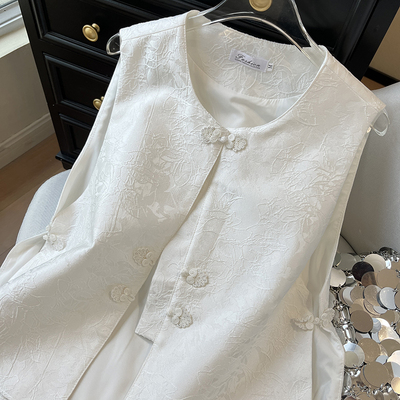 白色新中式马甲女春夏薄款外穿圆领日常叠穿背心高级感轻国风元素