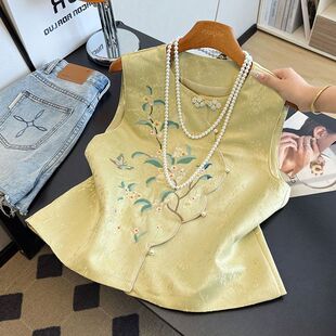 新中式斜襟盘扣刺绣唐装马甲女2026春季复古洋气减龄坎肩宽松马