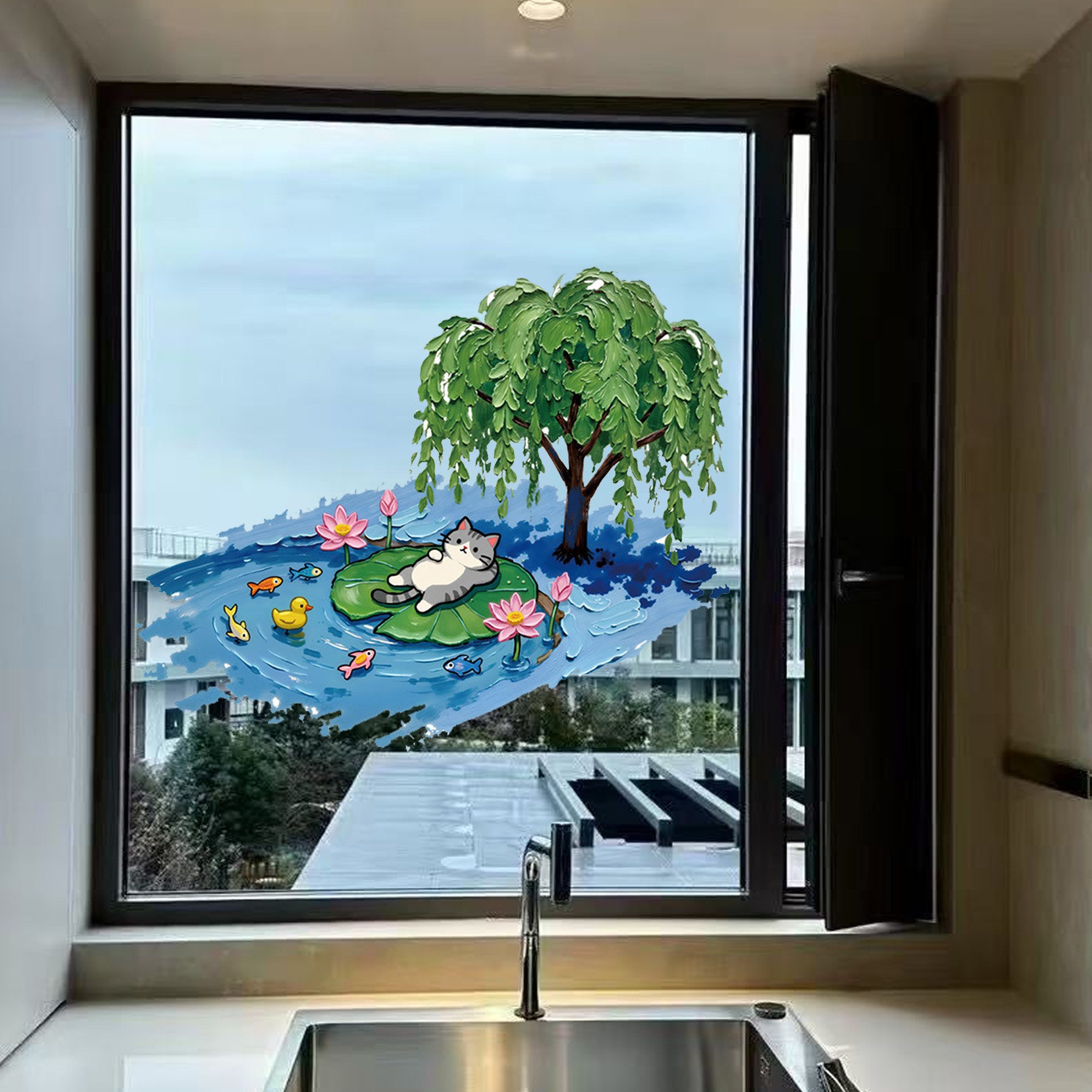 客厅窗口装饰墙贴画静电贴