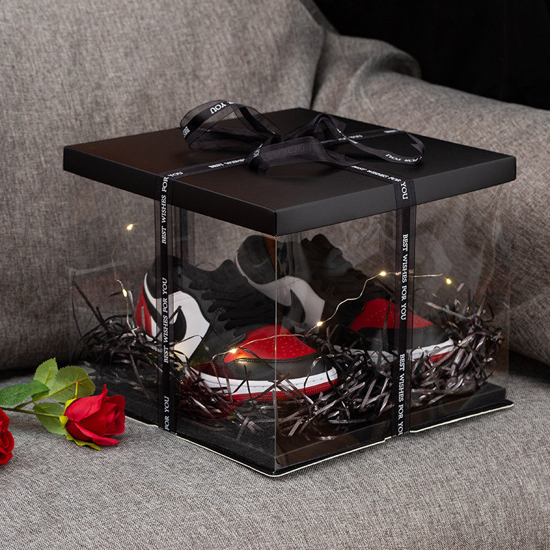 新款可折叠正方形网红鞋盒透明礼盒高颜值篮球鞋生日礼物包装盒子
