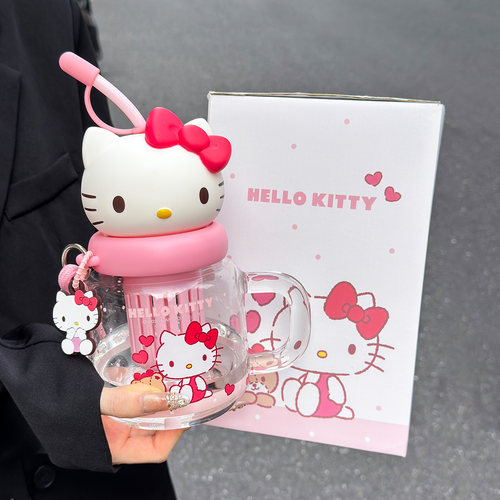 HelloKitty大肚吸管玻璃杯泡茶杯