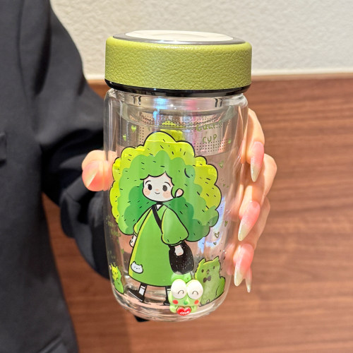 双层玻璃杯女士带滤网的泡茶杯子