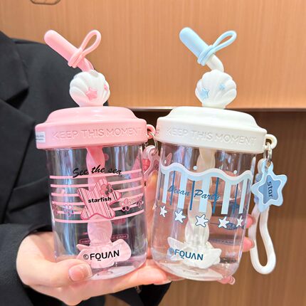 可爱搅拌杯2026新款女高颜值吸管塑料杯夏季咖啡杯学生便携刻度杯