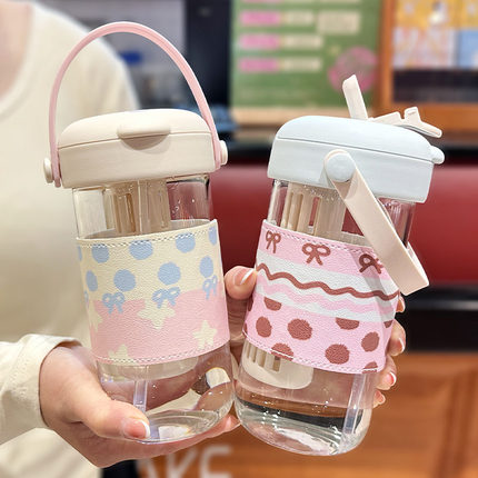 水杯玻璃杯女新款2025高颜值花茶杯子耐高温茶水分离办公室咖啡杯