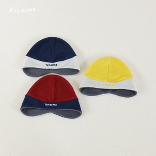 男童冬季新款加绒撞色防风护耳帽子儿童时尚抓绒帽宝宝保暖毛绒帽