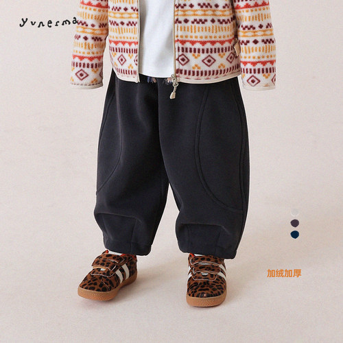 允儿妈男童冬季加绒加厚阔腿裤