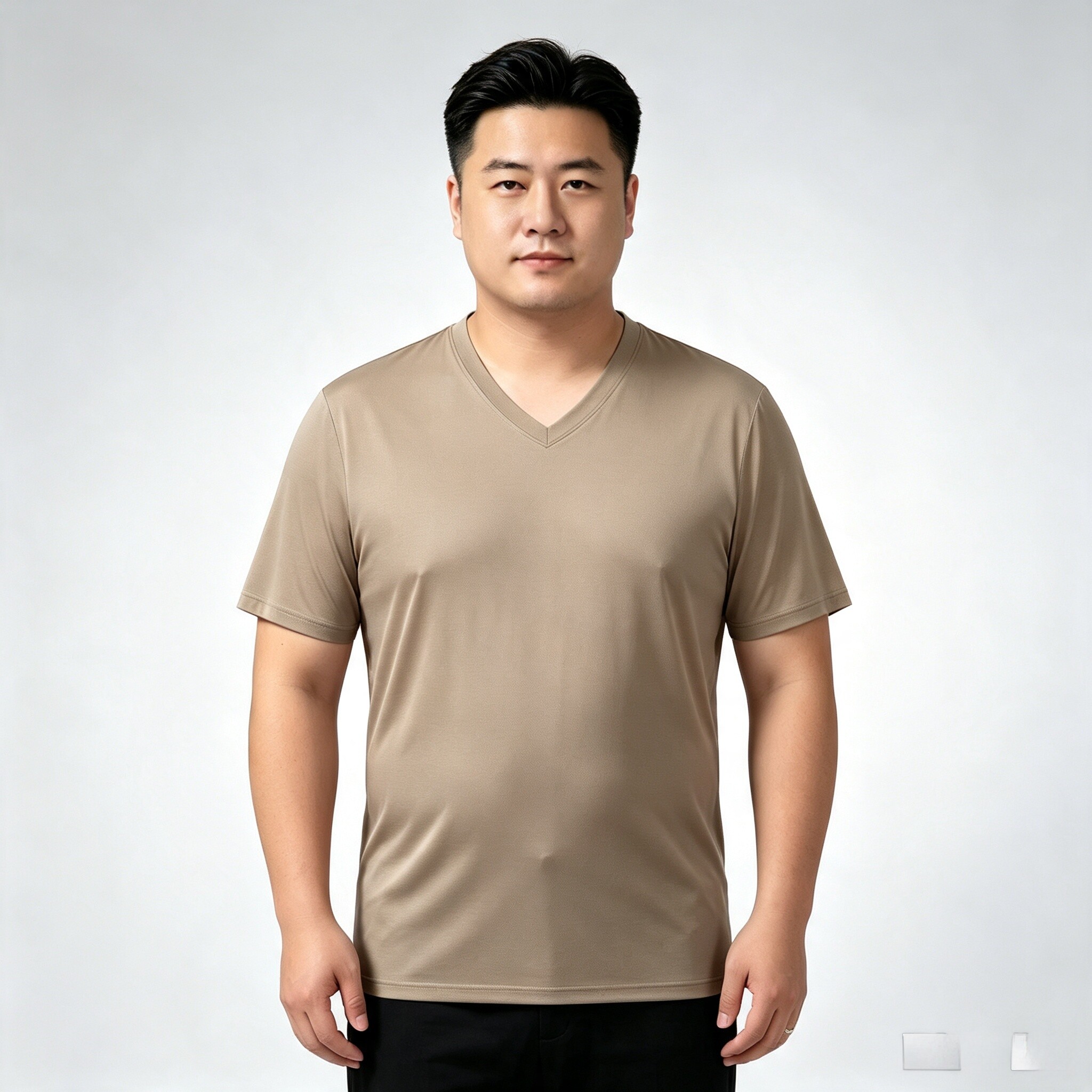 大码男装V领冰丝短袖t恤夏季薄款速干透气休闲运动上衣宽松体恤