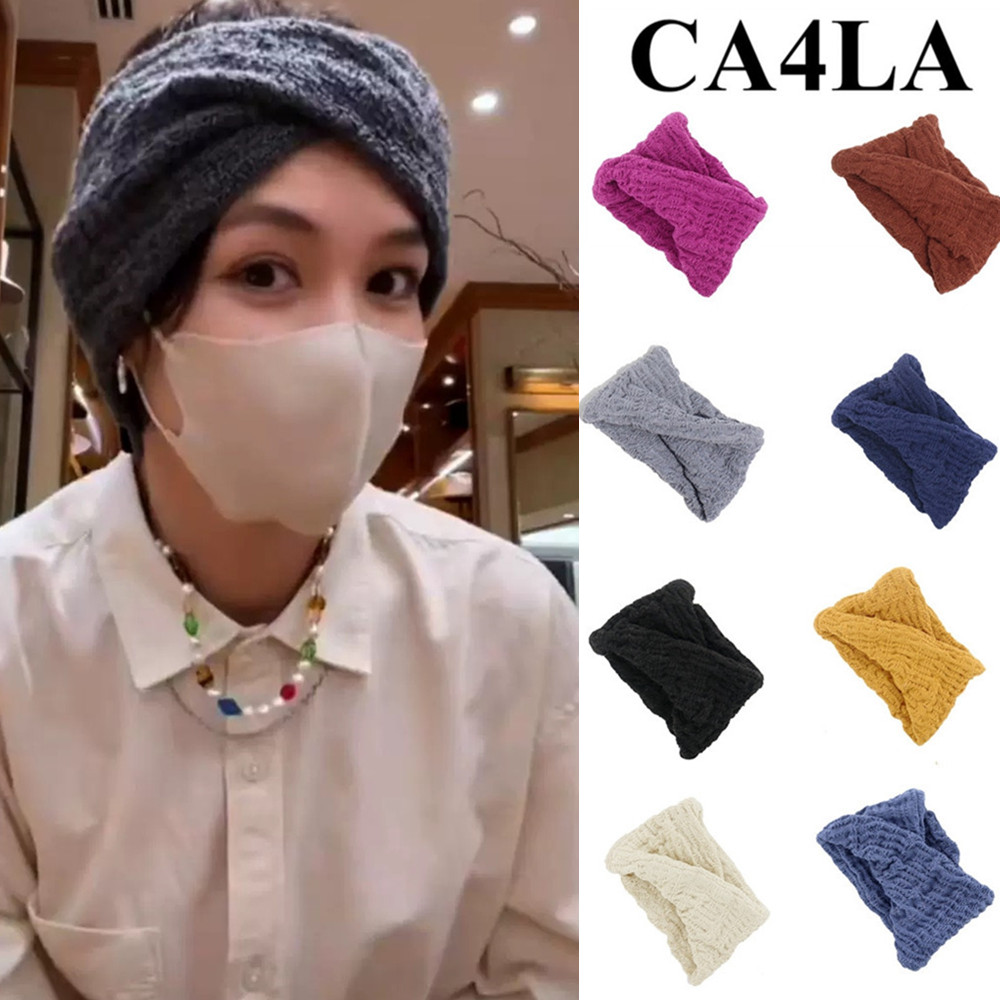 日本ca4la同款宽边羊毛针织发带女冬交叉扭结发箍弹力显脸小头套